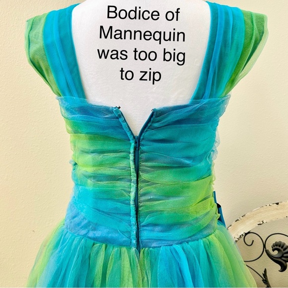 Vintage GUNNE SAX Jessica McClintock Y2K Vibrant Blue and Green Tulle Prom 7/8 - Picture 6 of 12